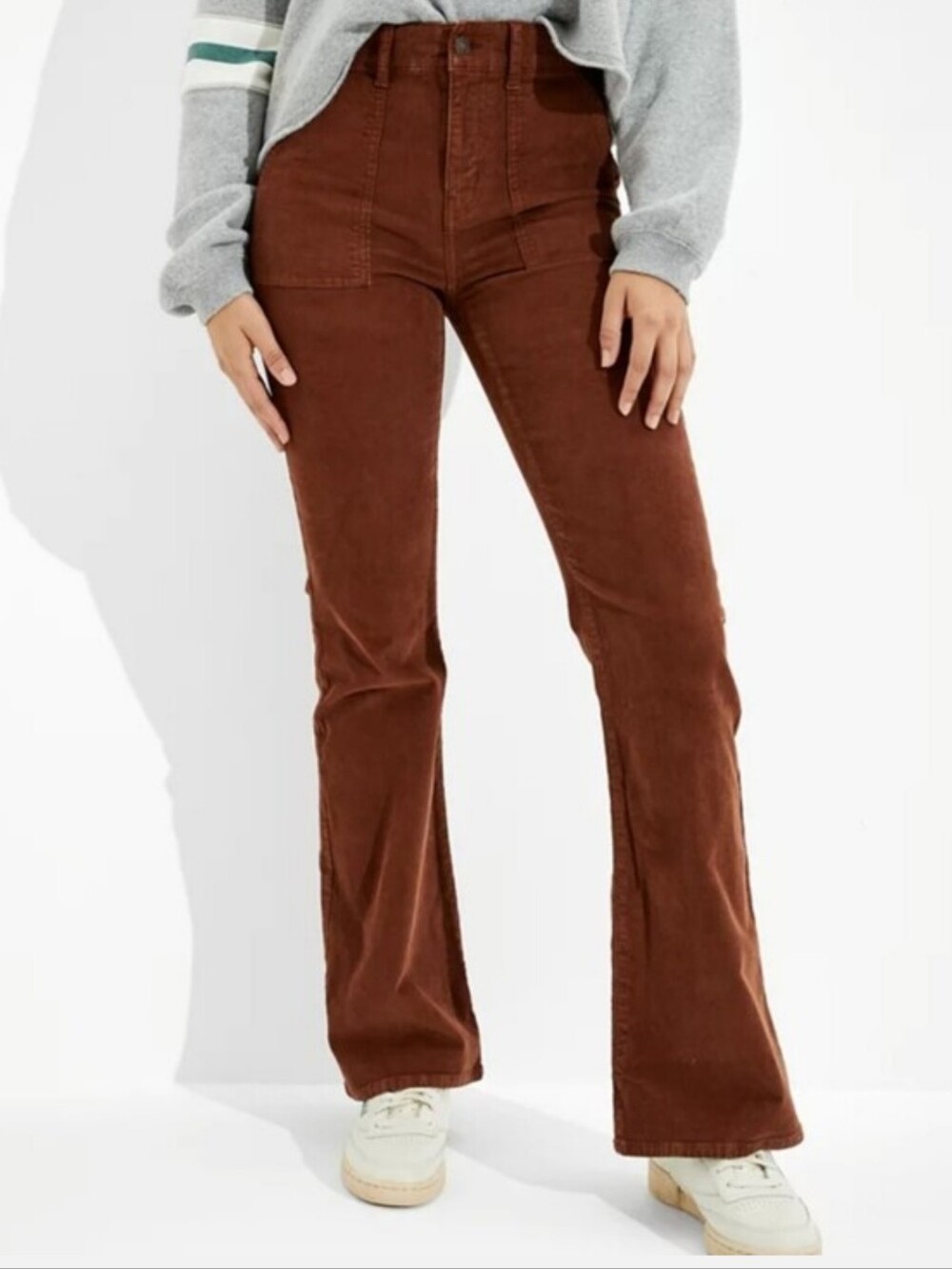 American Eagle Stretched Super High-Rise Flare Corduroy Burnt Orange Size 0 reg